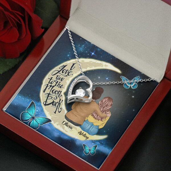 To My Daughter Moon With Personalized Message Card (9 Necklace Designs) - Name, Skin, Hair, Clothes and Background can be customized