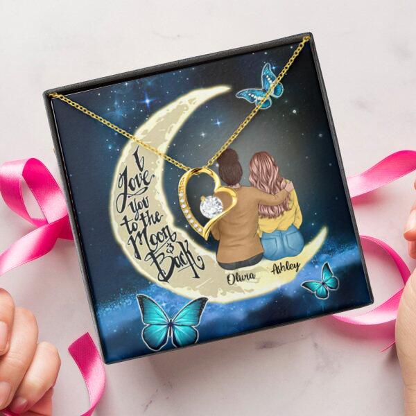 To My Daughter Moon With Personalized Message Card (9 Necklace Designs) - Name, Skin, Hair, Clothes and Background can be customized