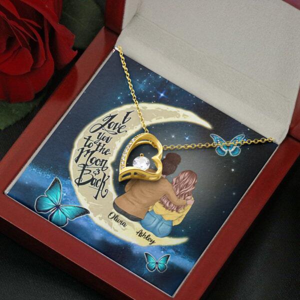 To My Daughter Moon With Personalized Message Card (9 Necklace Designs) - Name, Skin, Hair, Clothes and Background can be customized