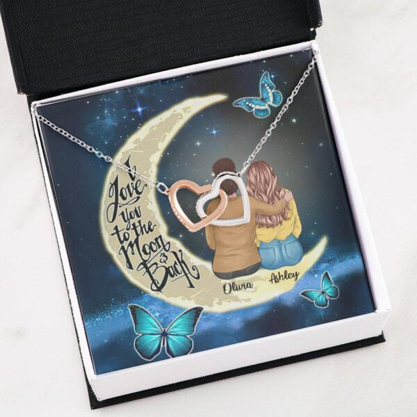 To My Daughter Moon With Personalized Message Card (9 Necklace Designs) - Name, Skin, Hair, Clothes and Background can be customized