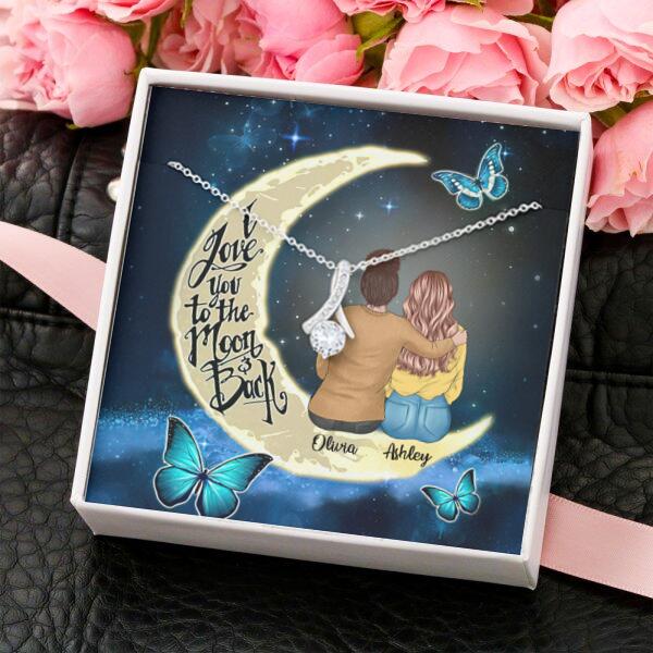 To My Daughter Moon With Personalized Message Card (9 Necklace Designs) - Name, Skin, Hair, Clothes and Background can be customized