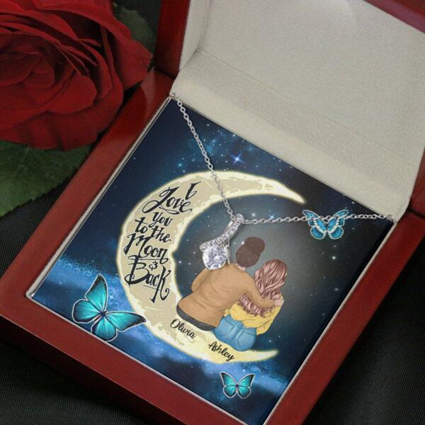 To My Daughter Moon With Personalized Message Card (9 Necklace Designs) - Name, Skin, Hair, Clothes and Background can be customized