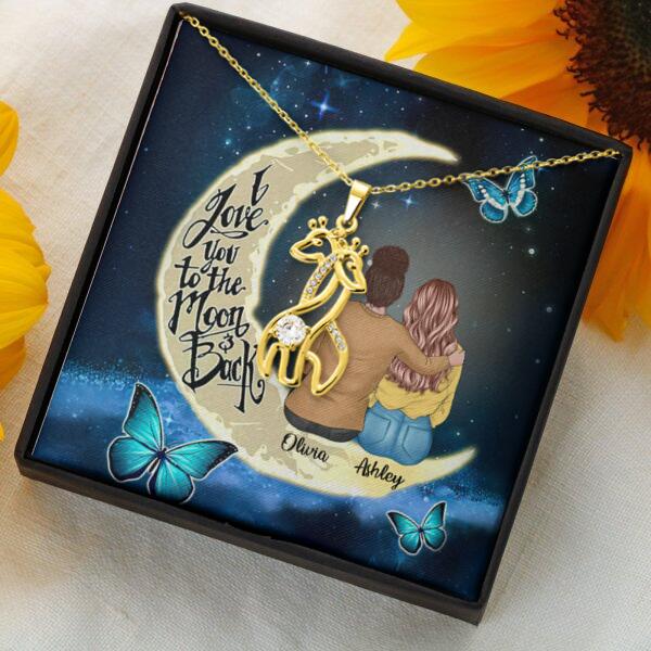 To My Daughter Moon With Personalized Message Card (9 Necklace Designs) - Name, Skin, Hair, Clothes and Background can be customized
