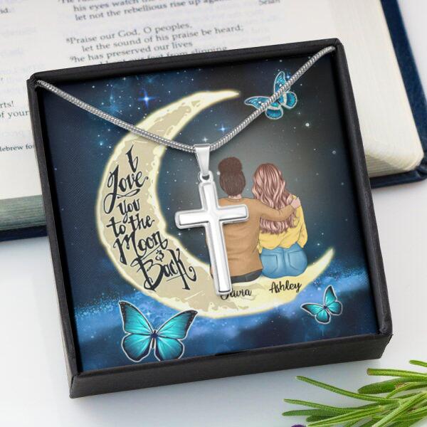 To My Daughter Moon With Personalized Message Card (9 Necklace Designs) - Name, Skin, Hair, Clothes and Background can be customized