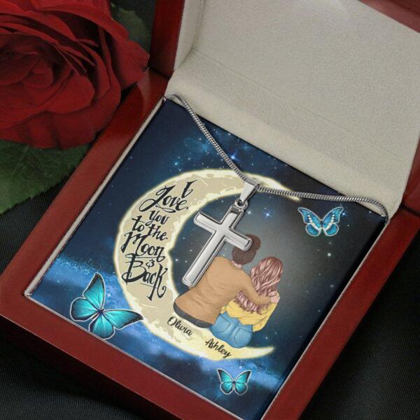 To My Daughter Moon With Personalized Message Card (9 Necklace Designs) - Name, Skin, Hair, Clothes and Background can be customized