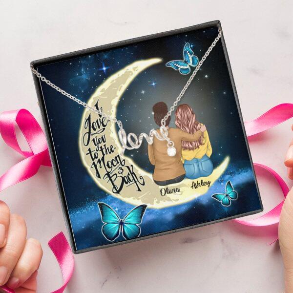 To My Daughter Moon With Personalized Message Card (9 Necklace Designs) - Name, Skin, Hair, Clothes and Background can be customized