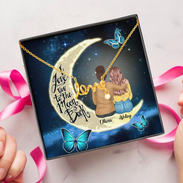 To My Daughter Moon With Personalized Message Card (9 Necklace Designs) - Name, Skin, Hair, Clothes and Background can be customized