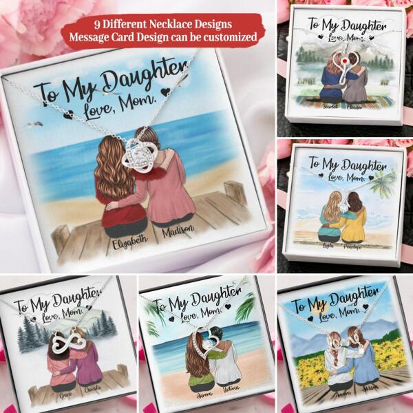 To My Daughter From Mom With Personalized Message Card (9 Necklace Designs) - Name, Skin, Hair, Clothes and Background can be customized