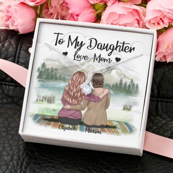 To My Daughter From Mom With Personalized Message Card (9 Necklace Designs) - Name, Skin, Hair, Clothes and Background can be customized