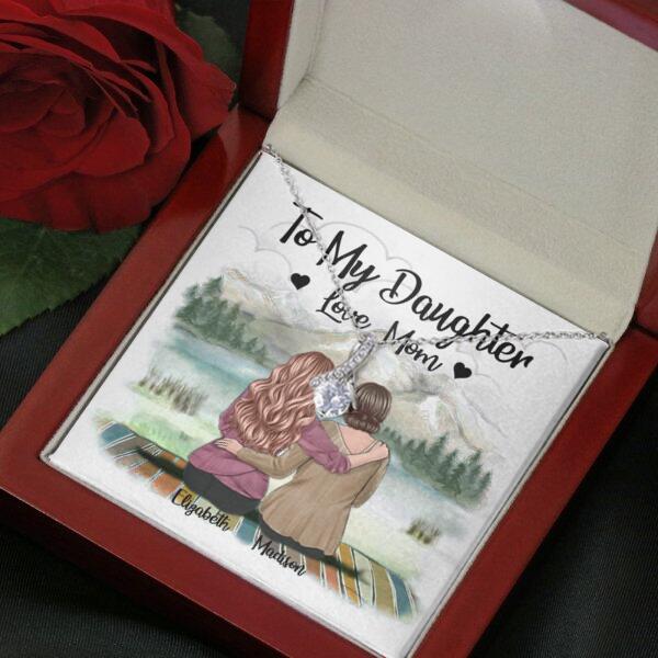 To My Daughter From Mom With Personalized Message Card (9 Necklace Designs) - Name, Skin, Hair, Clothes and Background can be customized
