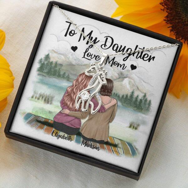 To My Daughter From Mom With Personalized Message Card (9 Necklace Designs) - Name, Skin, Hair, Clothes and Background can be customized
