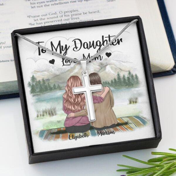 To My Daughter From Mom With Personalized Message Card (9 Necklace Designs) - Name, Skin, Hair, Clothes and Background can be customized