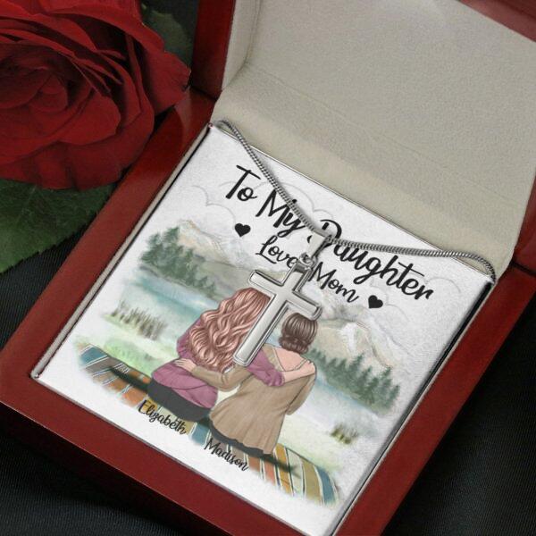 To My Daughter From Mom With Personalized Message Card (9 Necklace Designs) - Name, Skin, Hair, Clothes and Background can be customized