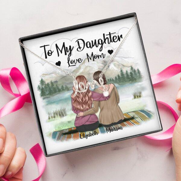 To My Daughter From Mom With Personalized Message Card (9 Necklace Designs) - Name, Skin, Hair, Clothes and Background can be customized