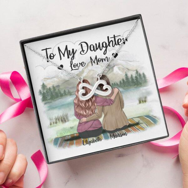 To My Daughter From Mom With Personalized Message Card (9 Necklace Designs) - Name, Skin, Hair, Clothes and Background can be customized