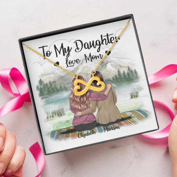 To My Daughter From Mom With Personalized Message Card (9 Necklace Designs) - Name, Skin, Hair, Clothes and Background can be customized