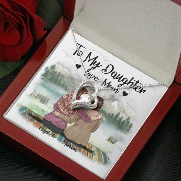 To My Daughter From Mom With Personalized Message Card (9 Necklace Designs) - Name, Skin, Hair, Clothes and Background can be customized