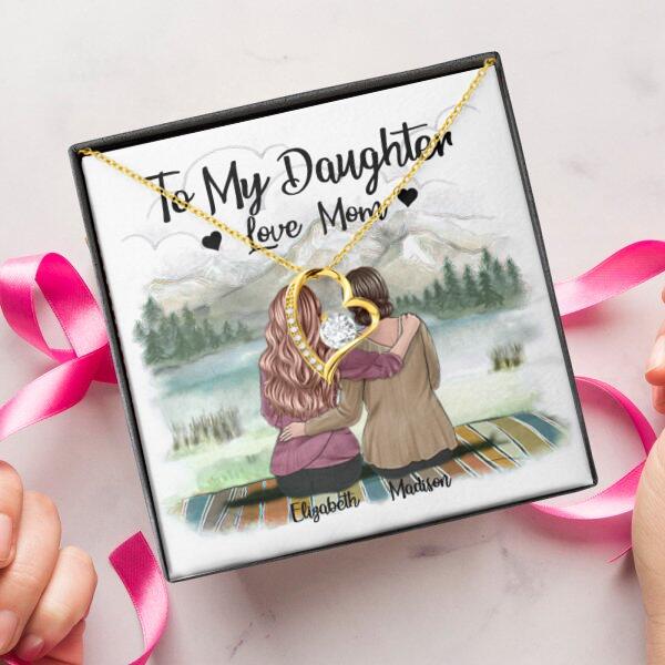 To My Daughter From Mom With Personalized Message Card (9 Necklace Designs) - Name, Skin, Hair, Clothes and Background can be customized
