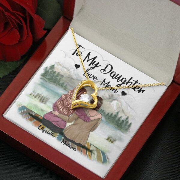 To My Daughter From Mom With Personalized Message Card (9 Necklace Designs) - Name, Skin, Hair, Clothes and Background can be customized