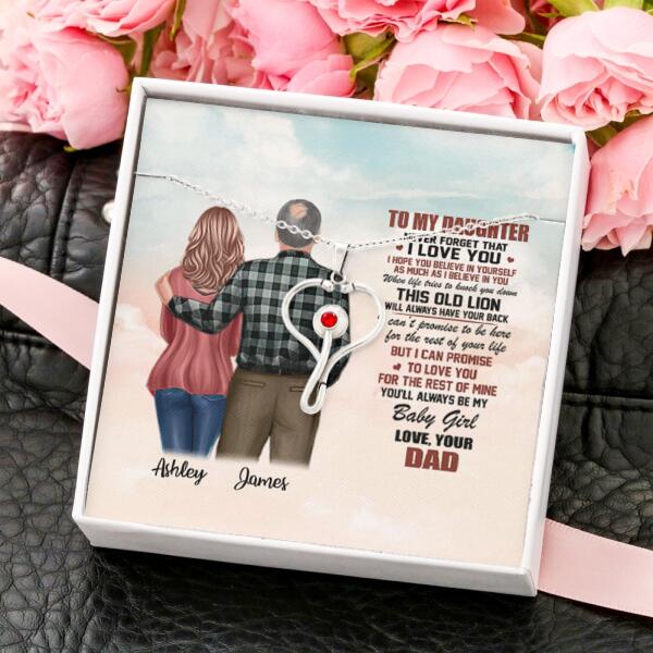 To My Daughter From Dad With Personalized Message Card (9 Necklace Designs) - Name, Skin, Hair, Clothes, Background and Quote can be customized