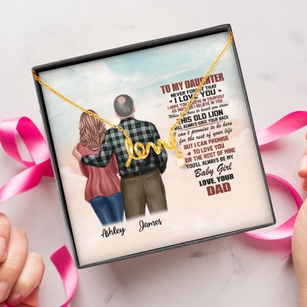 To My Daughter From Dad With Personalized Message Card (9 Necklace Designs) - Name, Skin, Hair, Clothes, Background and Quote can be customized