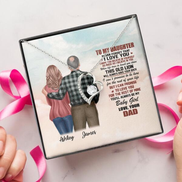 To My Daughter From Dad With Personalized Message Card (9 Necklace Designs) - Name, Skin, Hair, Clothes, Background and Quote can be customized