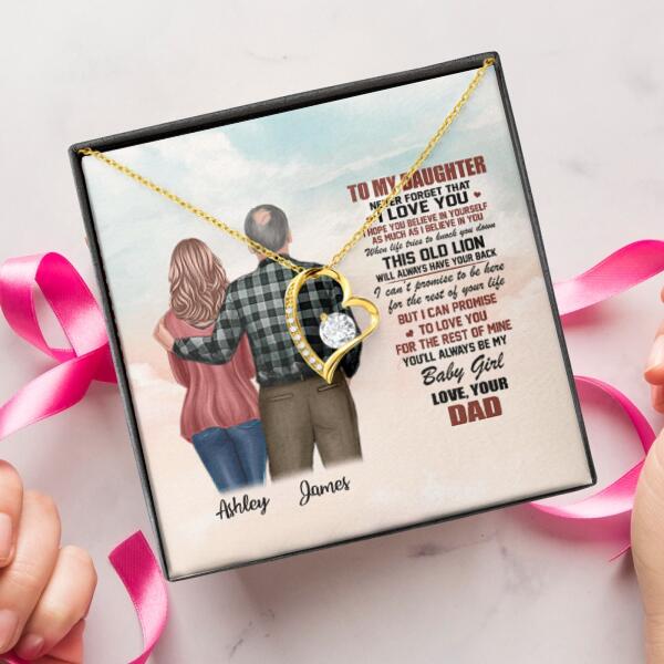 To My Daughter From Dad With Personalized Message Card (9 Necklace Designs) - Name, Skin, Hair, Clothes, Background and Quote can be customized