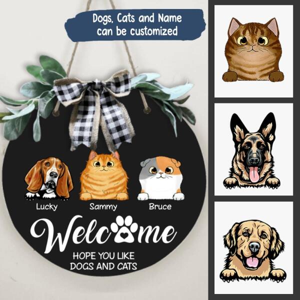 Welcome To Our Home Personalized Door Plate - Dogs, Cats and Name can be customized