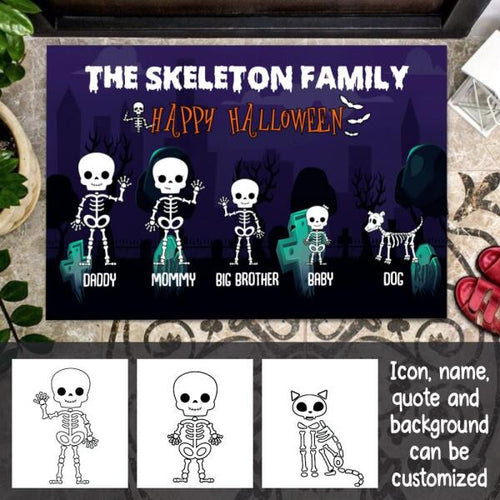 Halloween Skeleton Family Personalized Doormat - Icon, Name, Quote and Background can be customized