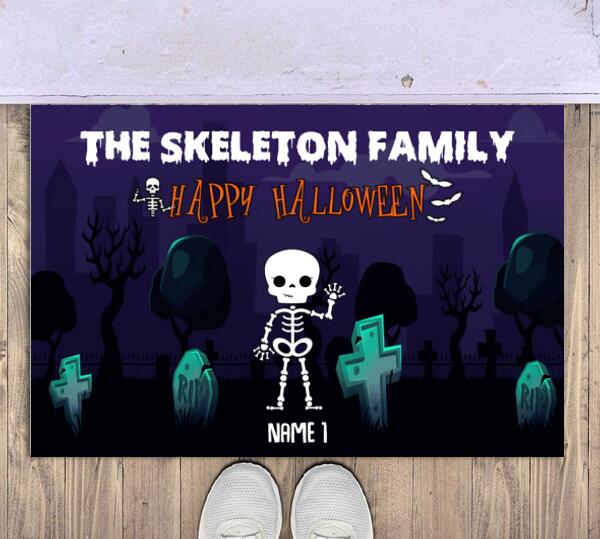Halloween Skeleton Family Personalized Doormat - Icon, Name, Quote and Background can be customized
