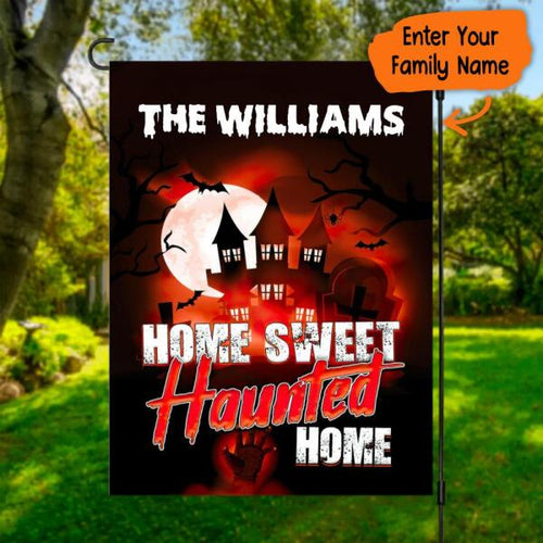 Halloween Home Sweet Haunted Home Personalized Garden Flag - Family Name can be customized