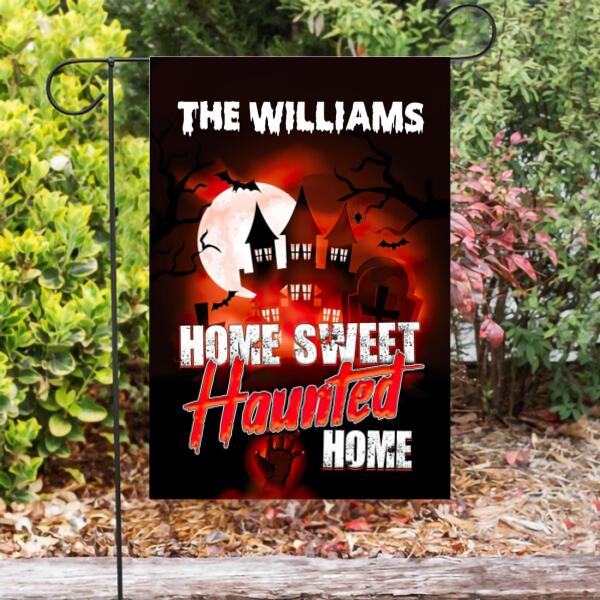 Halloween Home Sweet Haunted Home Personalized Garden Flag - Family Name can be customized