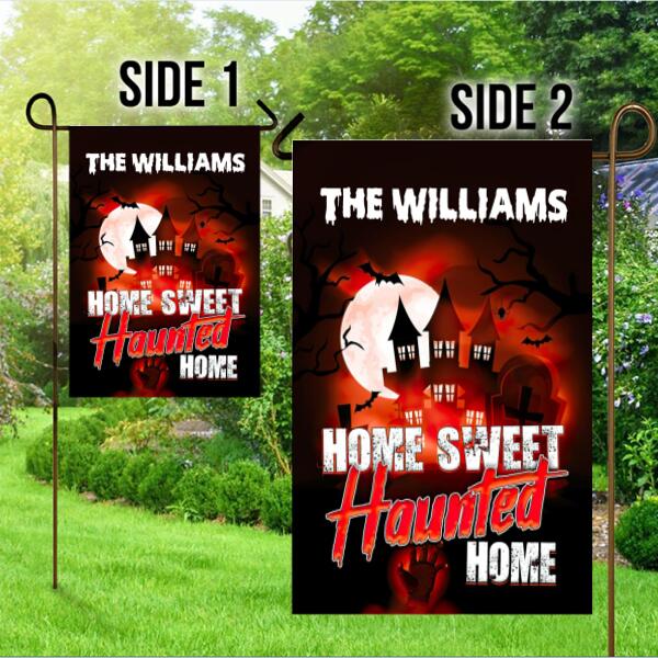 Halloween Home Sweet Haunted Home Personalized Garden Flag - Family Name can be customized