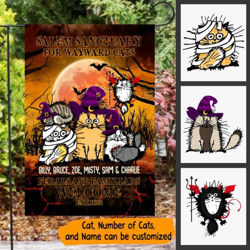 Halloween Fluffy Cat Personalized Garden Flag - Cats and Names can be customized