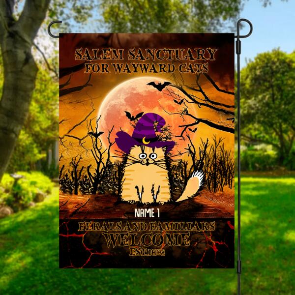 Halloween Fluffy Cat Personalized Garden Flag - Cats and Names can be customized