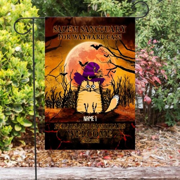 Halloween Fluffy Cat Personalized Garden Flag - Cats and Names can be customized