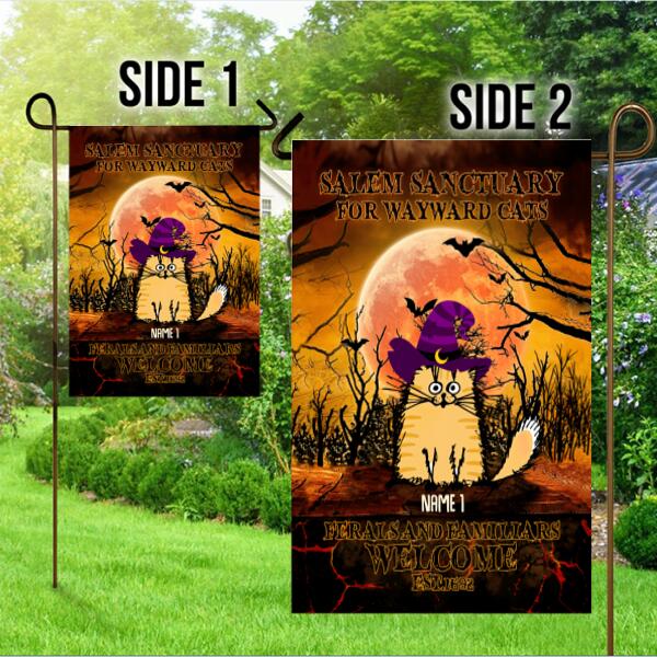 Halloween Fluffy Cat Personalized Garden Flag - Cats and Names can be customized
