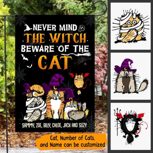 Halloween The Wicked Witch And Her Little Cat Monsters Live Here Personalized Garden Flag - Cats and Names can be customized