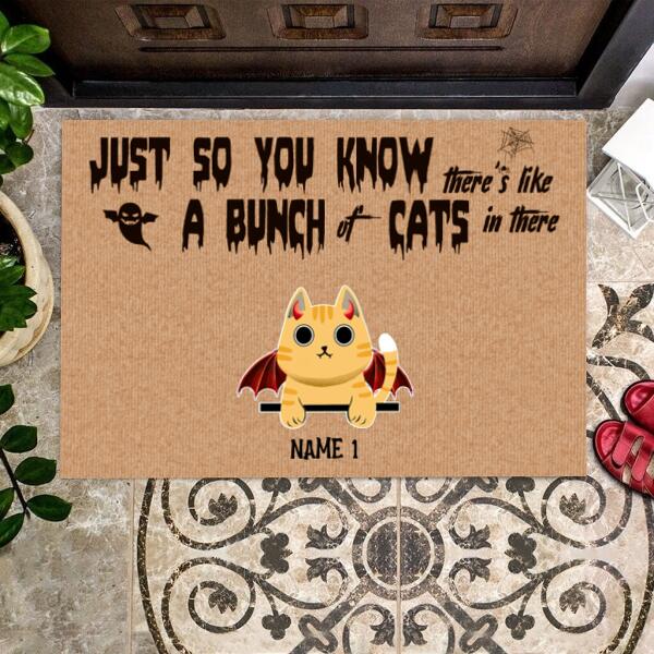 Halloween Fluffy Cat Personalized Doormat - Cat, Name, Quote can be customized
