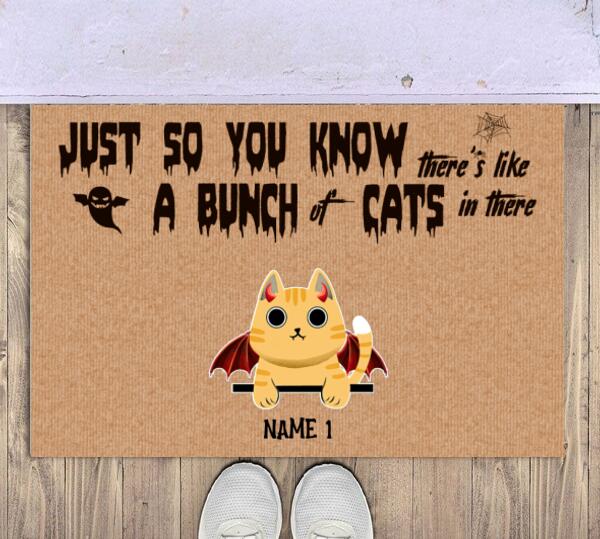Halloween Fluffy Cat Personalized Doormat - Cat, Name, Quote can be customized