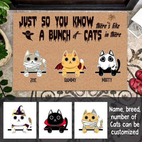 Halloween Fluffy Cat Personalized Doormat - Cat, Name, Quote can be customized