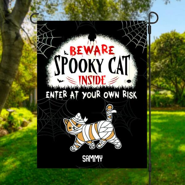Halloween Cat Enter At Your Own Risk Personalized Garden Flag - Cats and Names can be customized