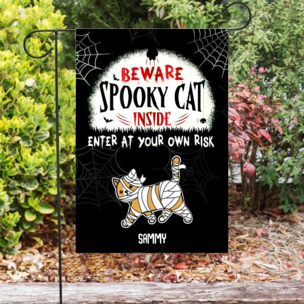 Halloween Cat Enter At Your Own Risk Personalized Garden Flag - Cats and Names can be customized