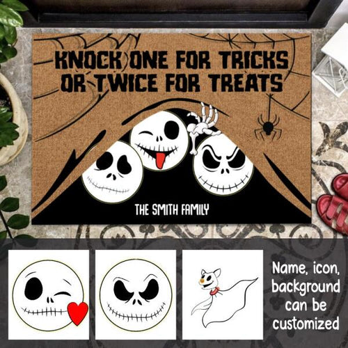 Halloween Knock One For Trick Or Twice For Treats Personalized Doormat - Icons, Names and Quotes can be customized