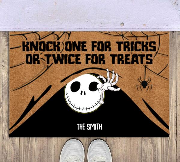 Halloween Knock One For Trick Or Twice For Treats Personalized Doormat - Icons, Names and Quotes can be customized