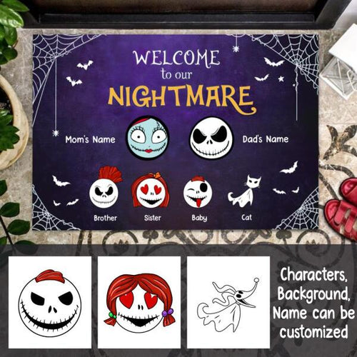 Halloween Welcome To Our Nightmare Personalized Doormat - Members, Names and Background can be customized