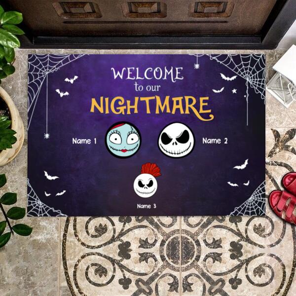 Halloween Welcome To Our Nightmare Personalized Doormat - Members, Names and Background can be customized