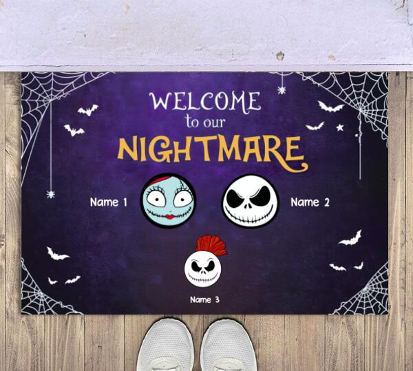 Halloween Welcome To Our Nightmare Personalized Doormat - Members, Names and Background can be customized