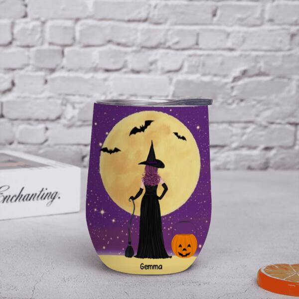 Sisters Witches Halloween Personalized Wine Tumbler - Girls and Names can be customized