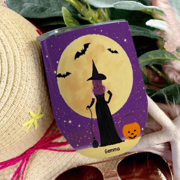 Sisters Witches Halloween Personalized Wine Tumbler - Girls and Names can be customized
